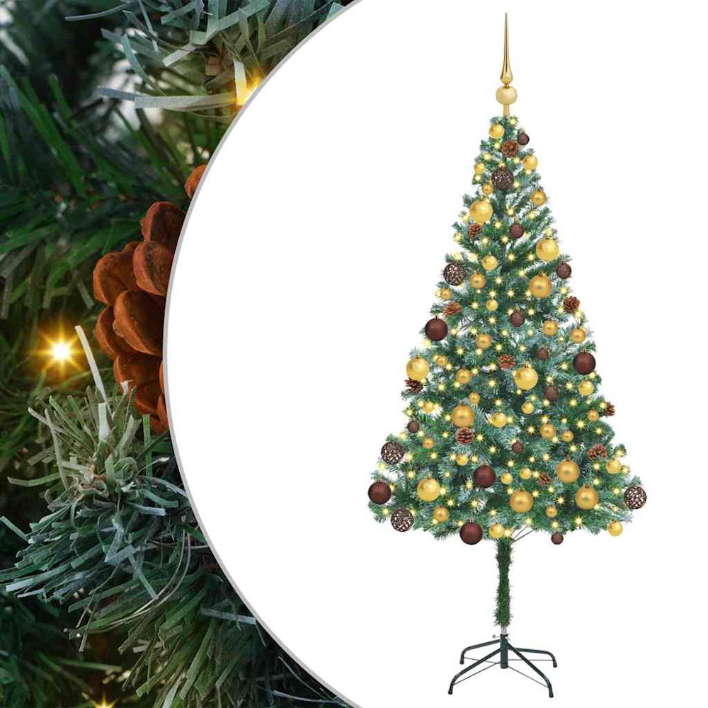 vidaXL Pre-Lit Gold and Bronze Baubles Green Artificial Christmas Tree 6ft Image 2