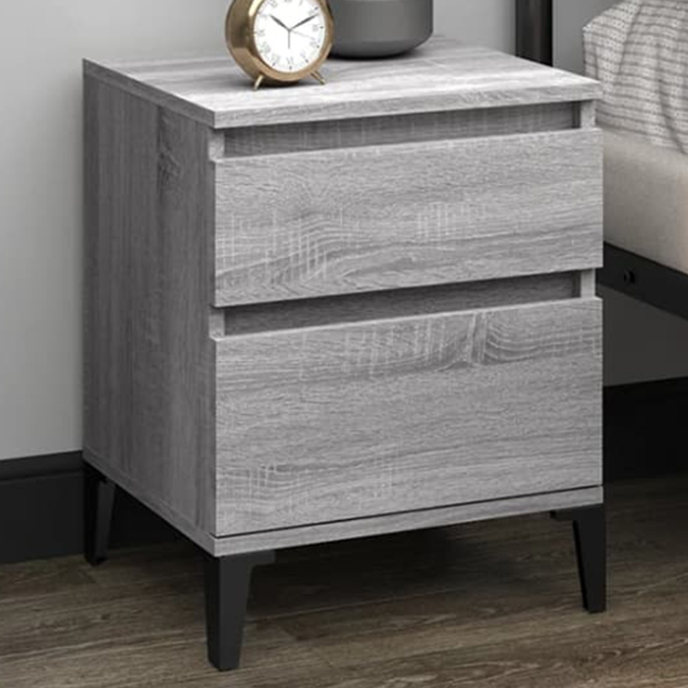 vidaXL 2 Drawer Grey Sonoma Bedside Table Set of 2 Image 1