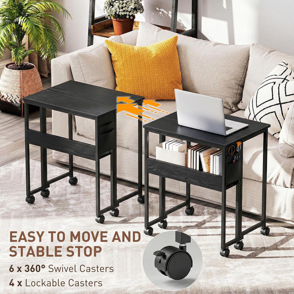 Portland Single Shelf Foldable Computer Desk with Storage Bag and Wheels Black Image 6
