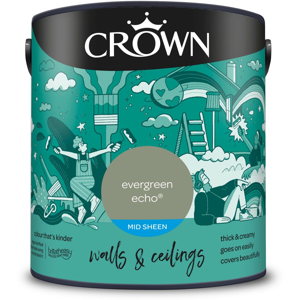 Crown Walls and Ceilings Mid Sheen Emulsion Evergreen Echo 2.5l Image 2