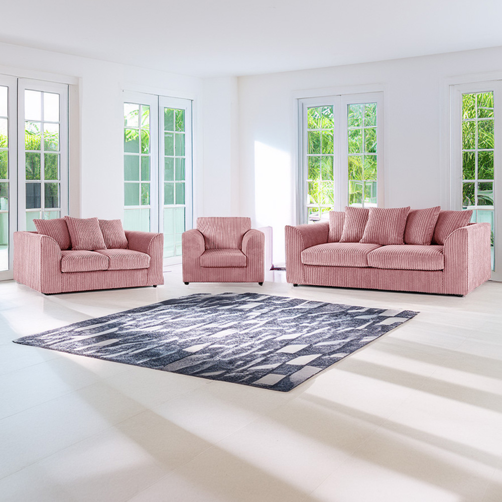 Luxor 6 Seater Pink Jumbo Cord Scatter Back Sofa Suite Image 1
