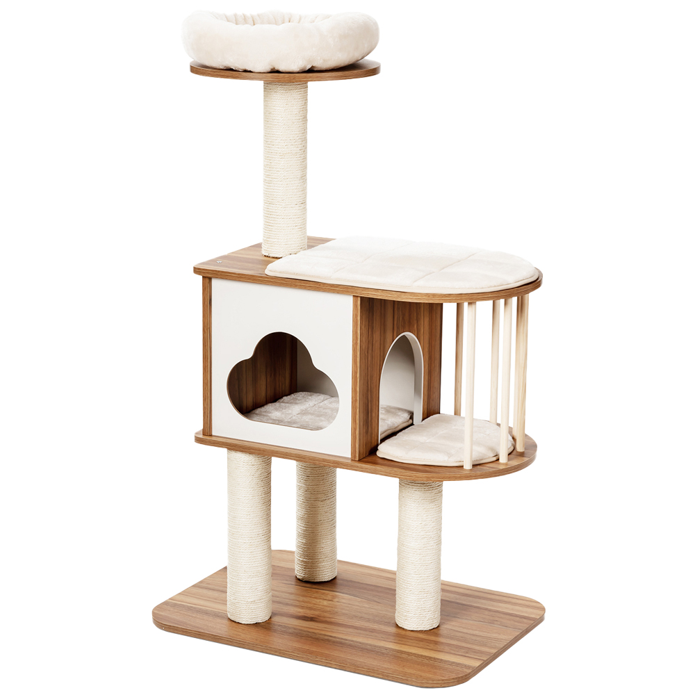 Costway Brown Platform Wooden Cat Tower Image 1