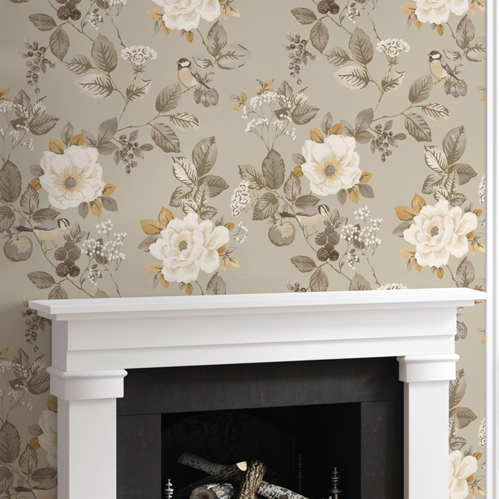 Belgravia Decor Bramble Floral Motif Beige Wallpaper Image 3