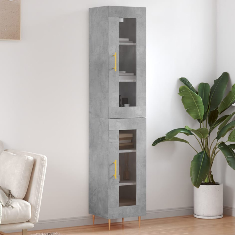 vidaXL 2 Glass Door Concrete Grey Highboard Image 1