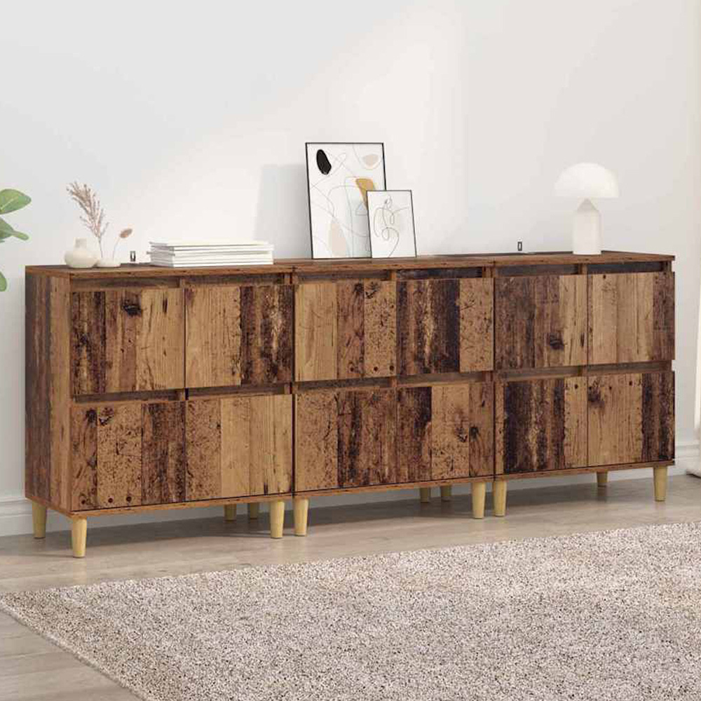 vidaXL 4 Door Old Wood Sideboard with Wooden Legs Set of 3 Image 1