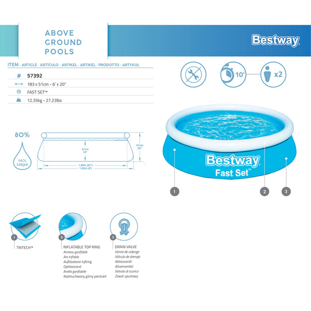 Bestway Fast Set Inflatable Pool 6ft x 20 inch Image 6