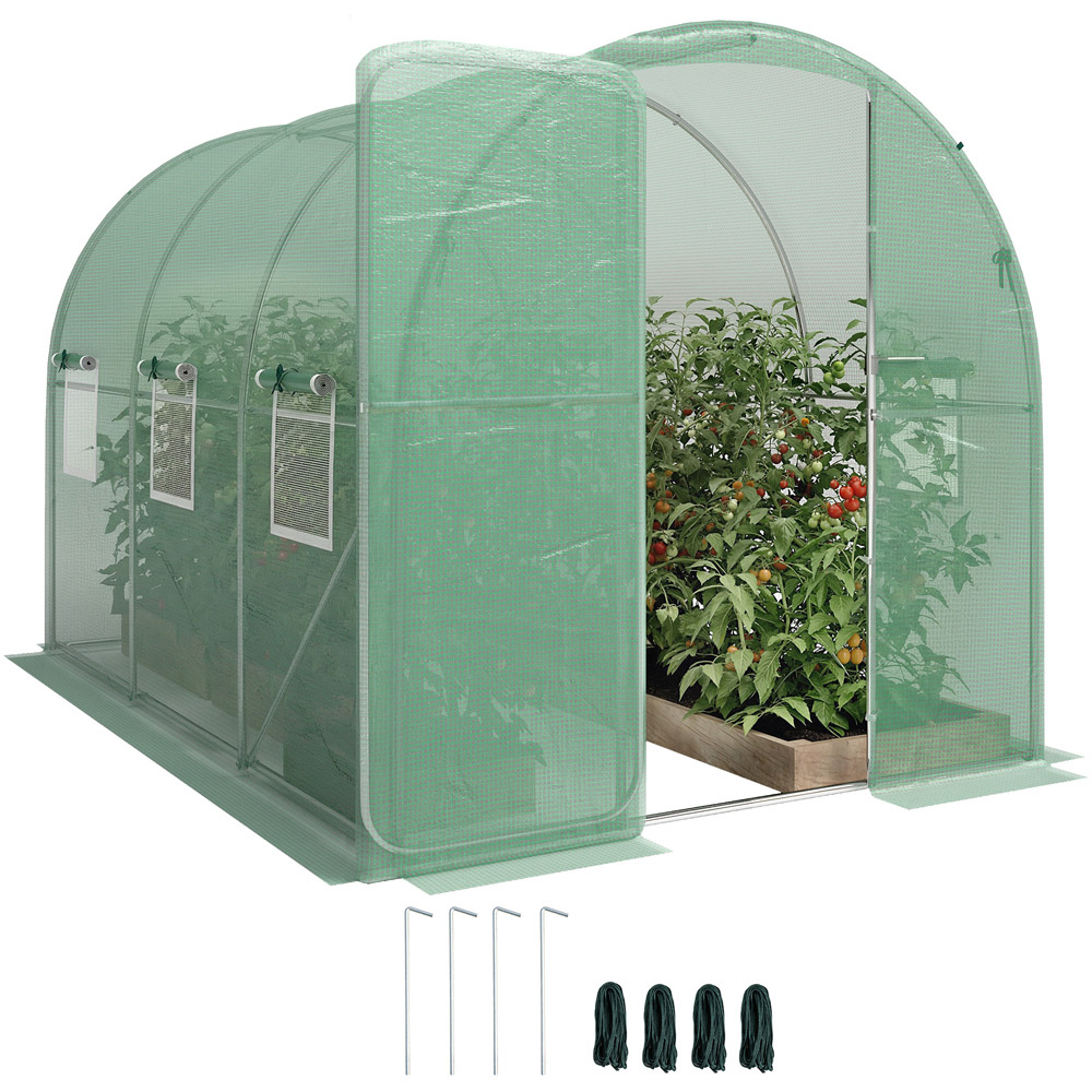 Outsunny Green Polytunnel 6.5 x 9.8ft Walk-In Greenhouse with 6 Mesh Window Image 3