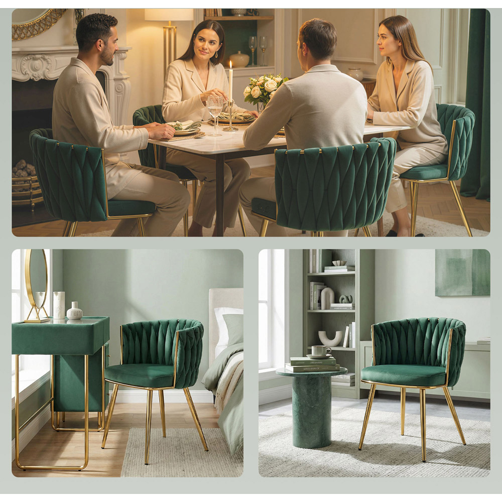 Portland Set of 2 Dark Green Upholstered Dining Chair Image 4