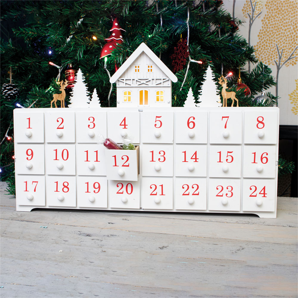St Helens White Festive Wooden Advent Calendar Image 3