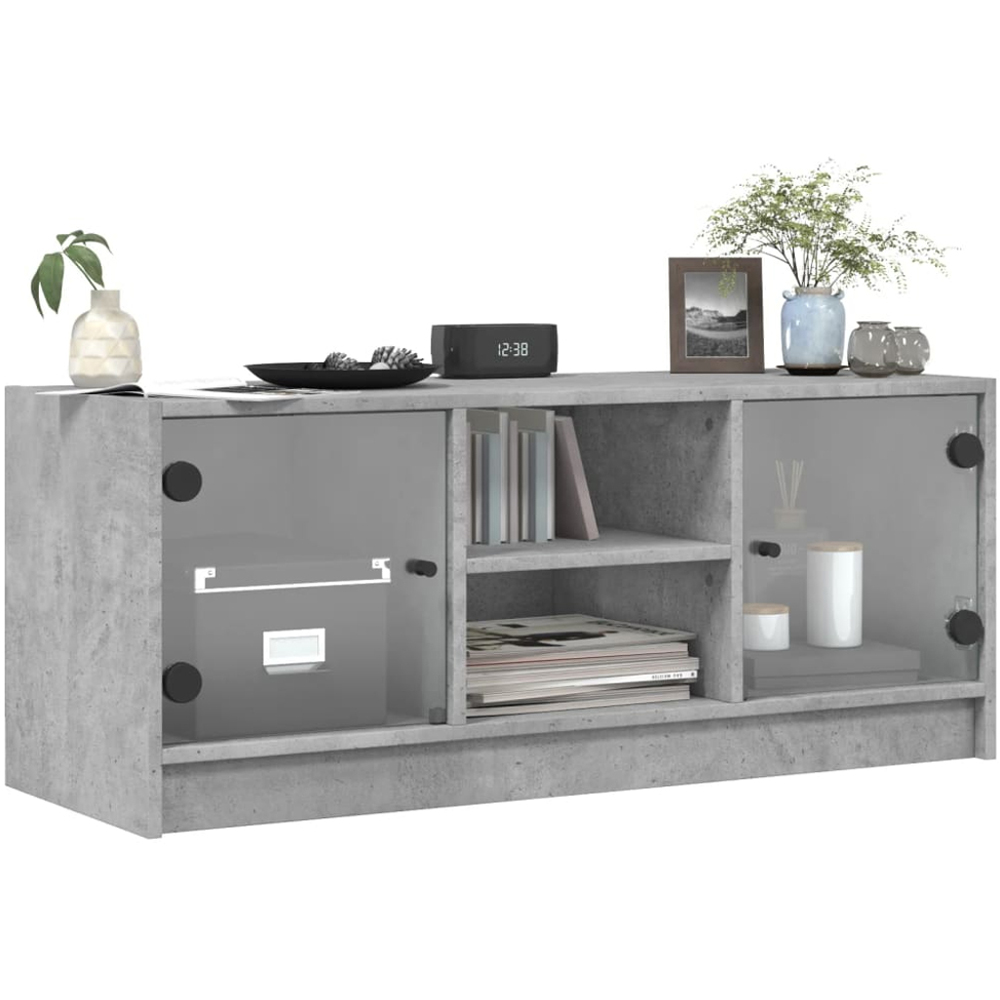 vidaXL 2 Glass Door 2 Shelf Concrete Grey TV Cabinet Image 3