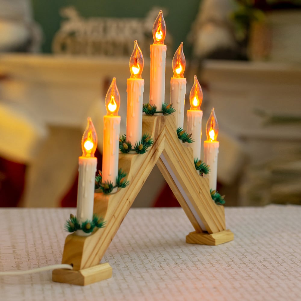 The Christmas Workshop 7 LED Pine Flickering Candle Bridge Light Image 6