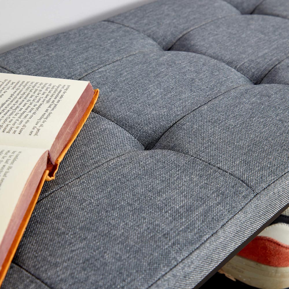 Home Source Sleaford 2 Shelf Grey Linen Upholstered Metal Shoe Bench Image 3