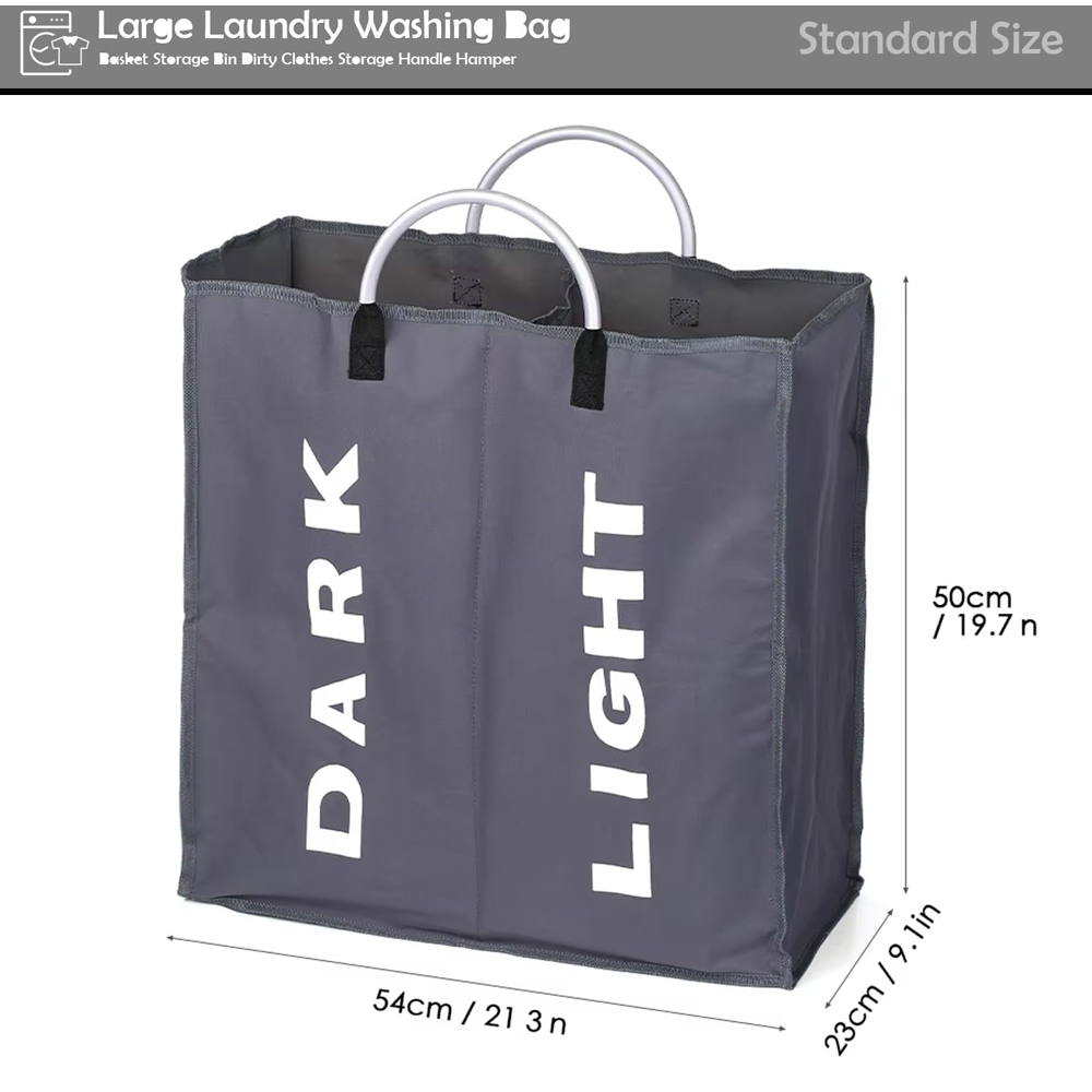 ATEK Double Compartment Dark Grey Collapsible Laundry Basket Image 7