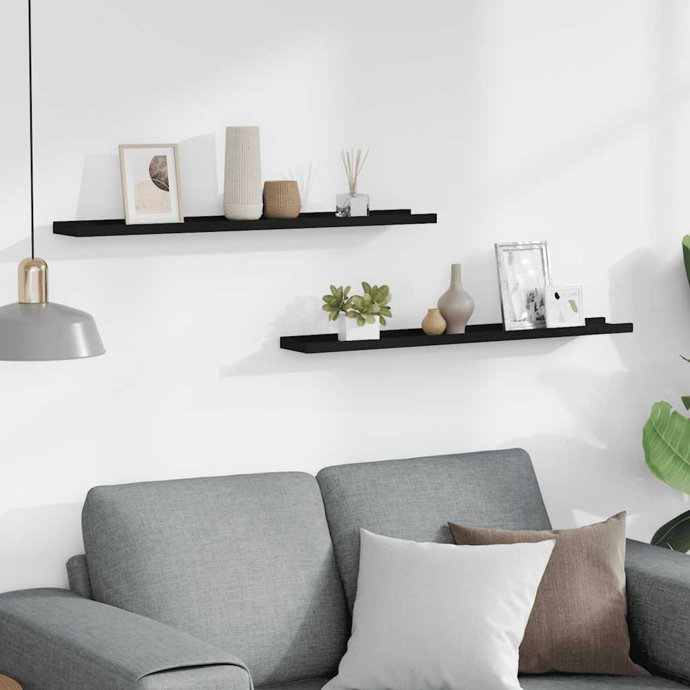 vidaXL 80cm Set of 2 Black Frame Ledge Floating Wall Shelf Image 2