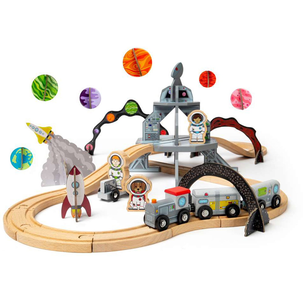 Bigjigs Rail Kids Space Train Railway Themed Playset 40 Piece Image 3