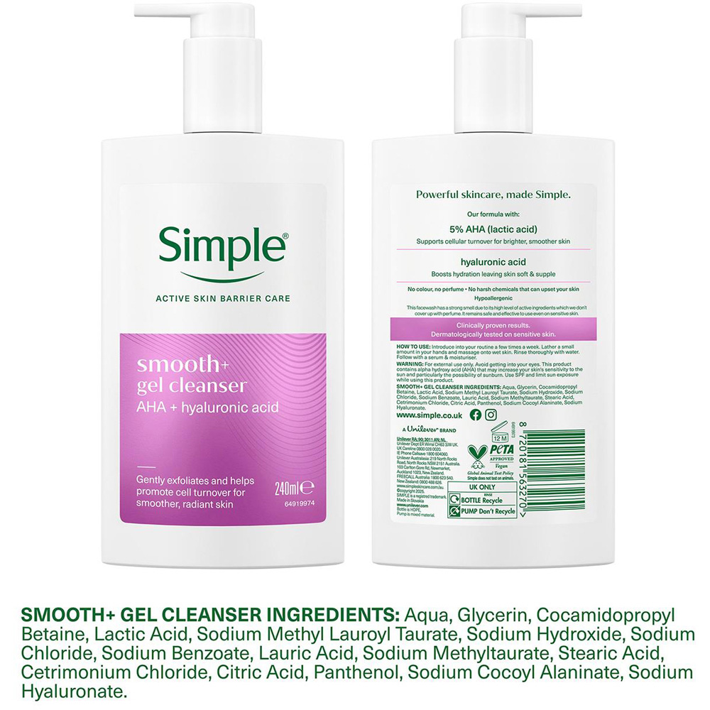 Simple Smooth+ Softening Daily Facial Cleanser Face Wash Gel 240ml 3 Pack Image 6