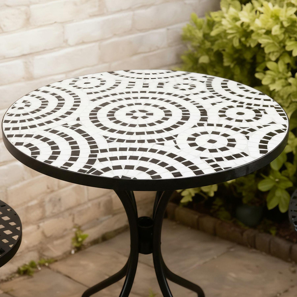 Home Source Carlton 2 Seater Black and White Tiled Top Metal Garden Bistro Set Image 4