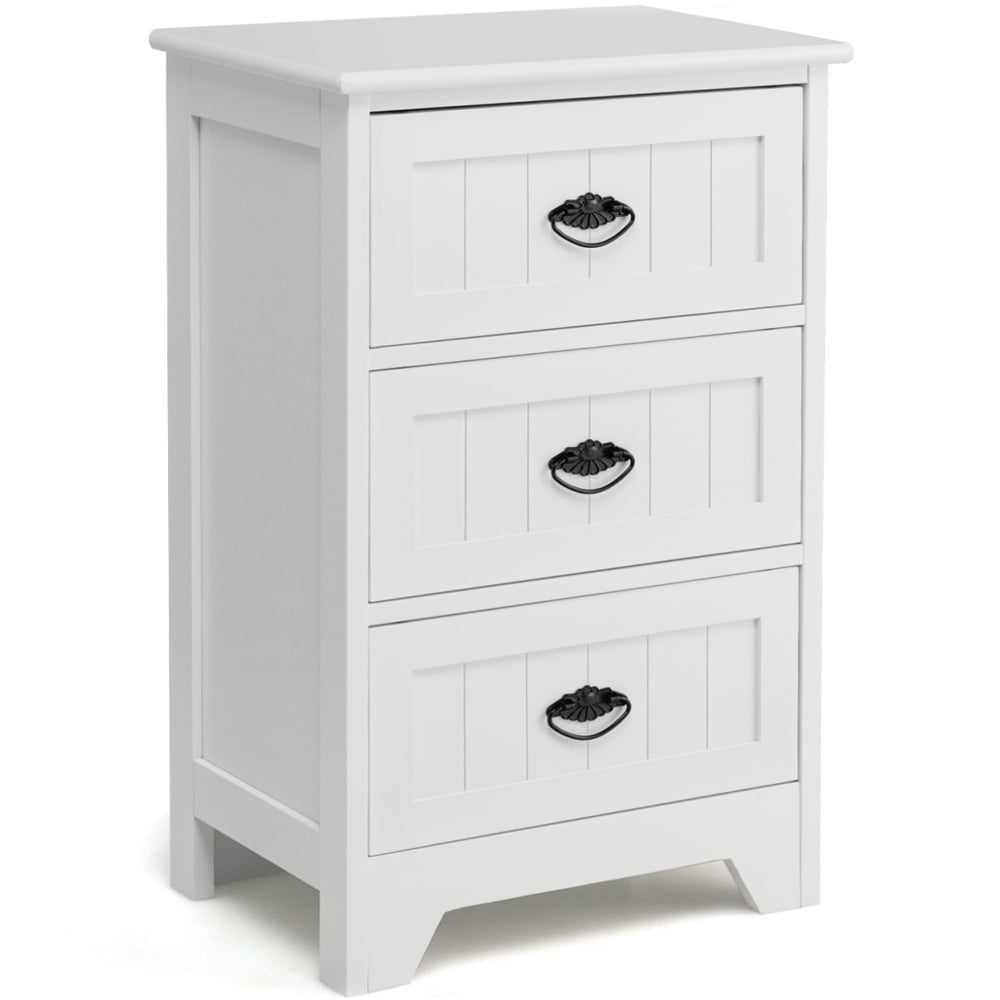 Costway 3 Drawer White Vintage Bedside Table Image 2
