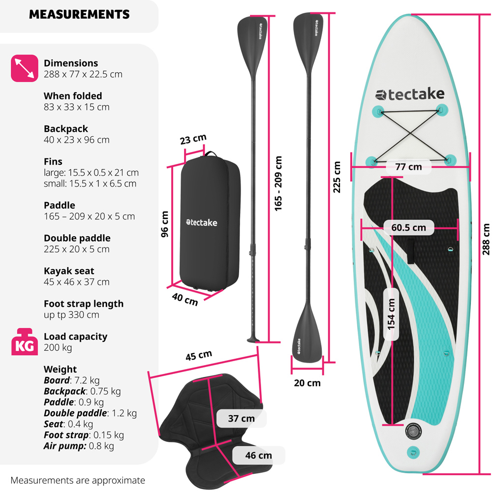 Tectake 2 in 1 White and Turquoise Inflatable SUP Kayak Image 9