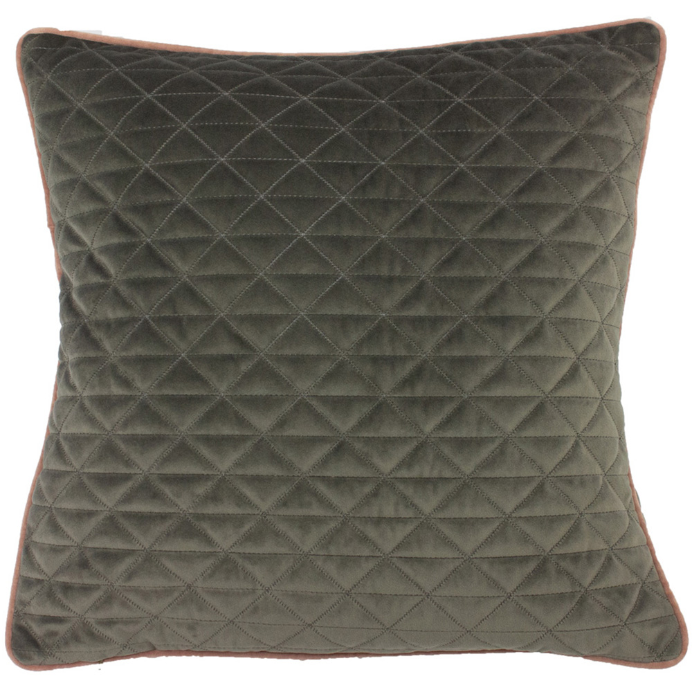 Paoletti Quartz Charcoal Grey and Blush Pink Quilted Velvet Cushion Image 1
