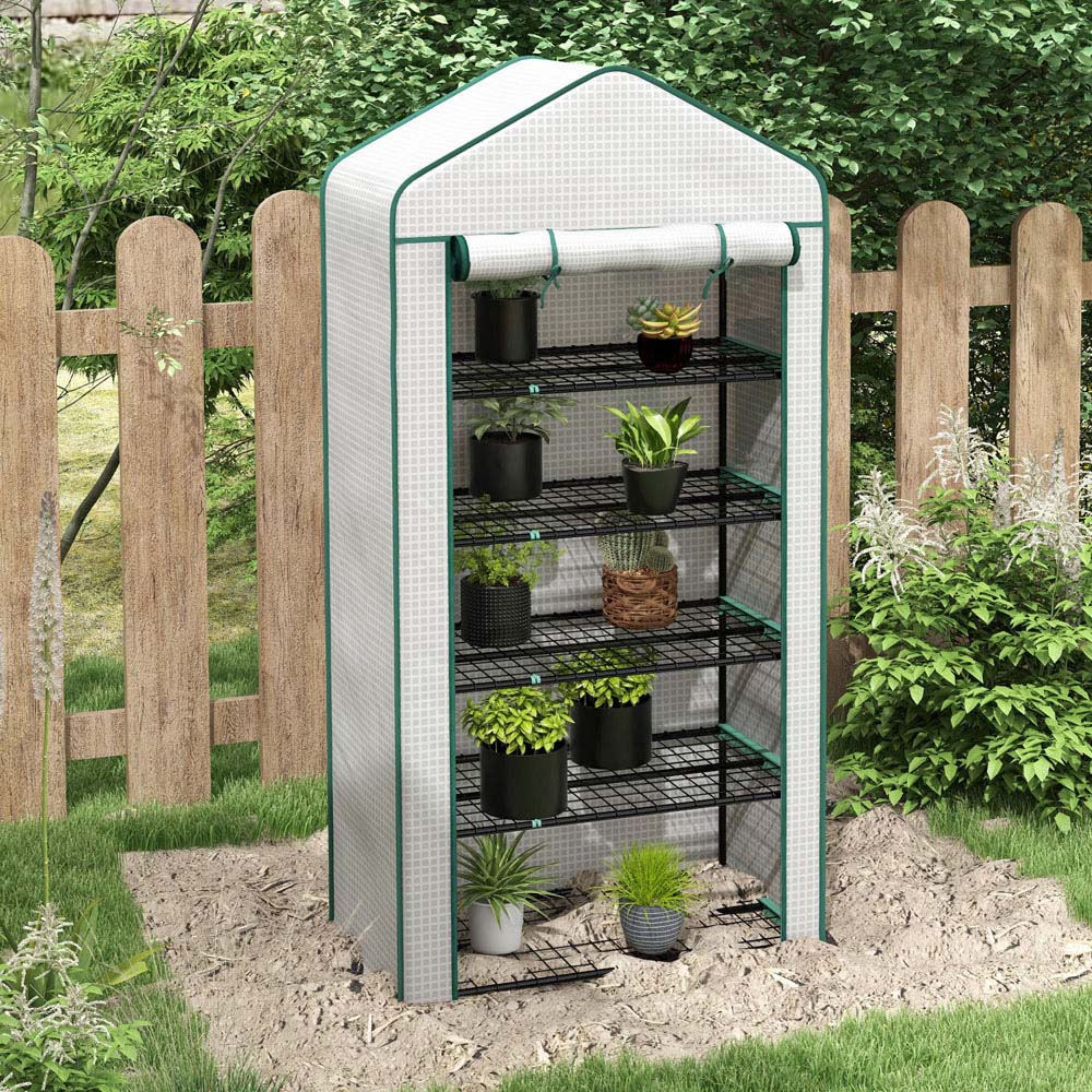 Outsunny White PE 3 x 1.6ft 5-Tier Widened Greenhouse Image 2