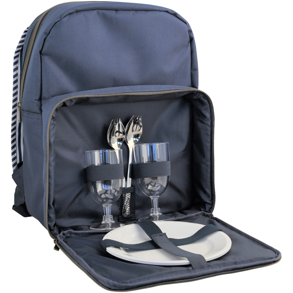 The Three Rivers Hamper Co 2 Person Navy and White Stripe Filled Backpack Image 3