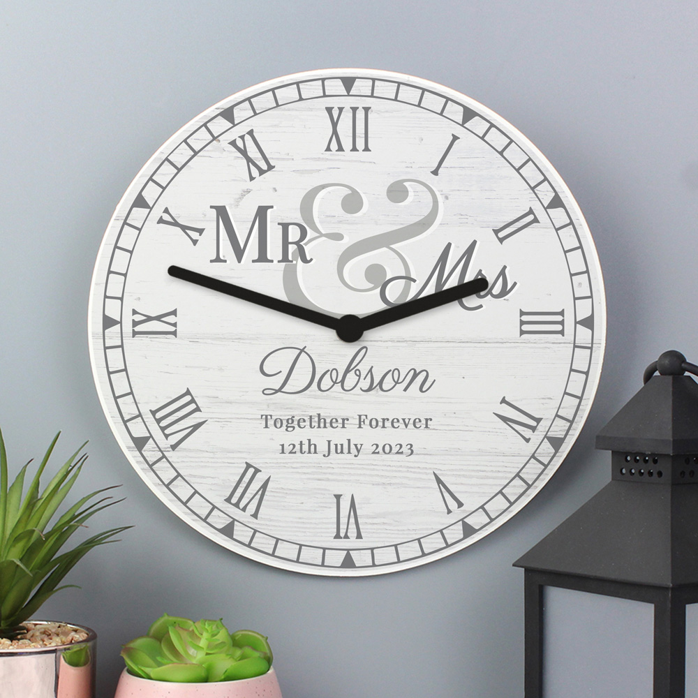 Personalised Memento Personalised Mr and Mrs Wooden Clock Image 3