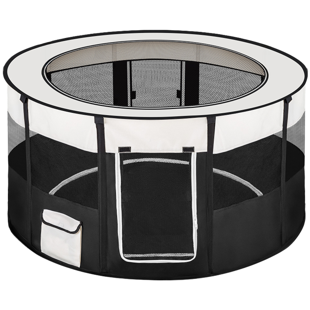 tectake Carola Black Foldable Dog Playpen with Door 114 x 60.5cm Image 1