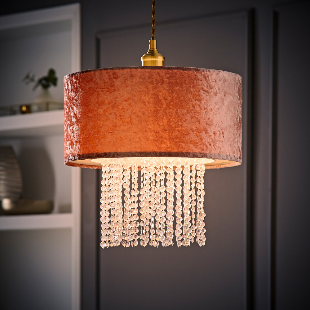 ValueLights Boland Dusky Pink Velvet Droplets Pendant Shade Image 2