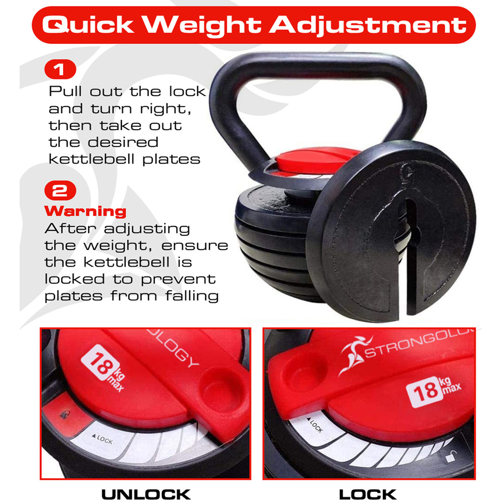 Strongology 7-in-1 Black and Red Adjustable Smart Kettlebell 18kg Image 8