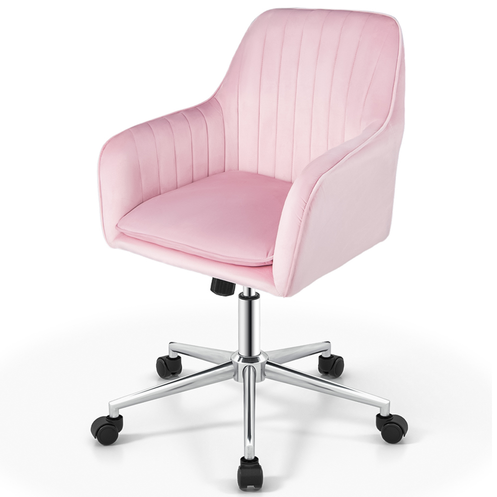 Costway Pink Velvet Adjustable Swivel Accent Chair with Wheels Image 3