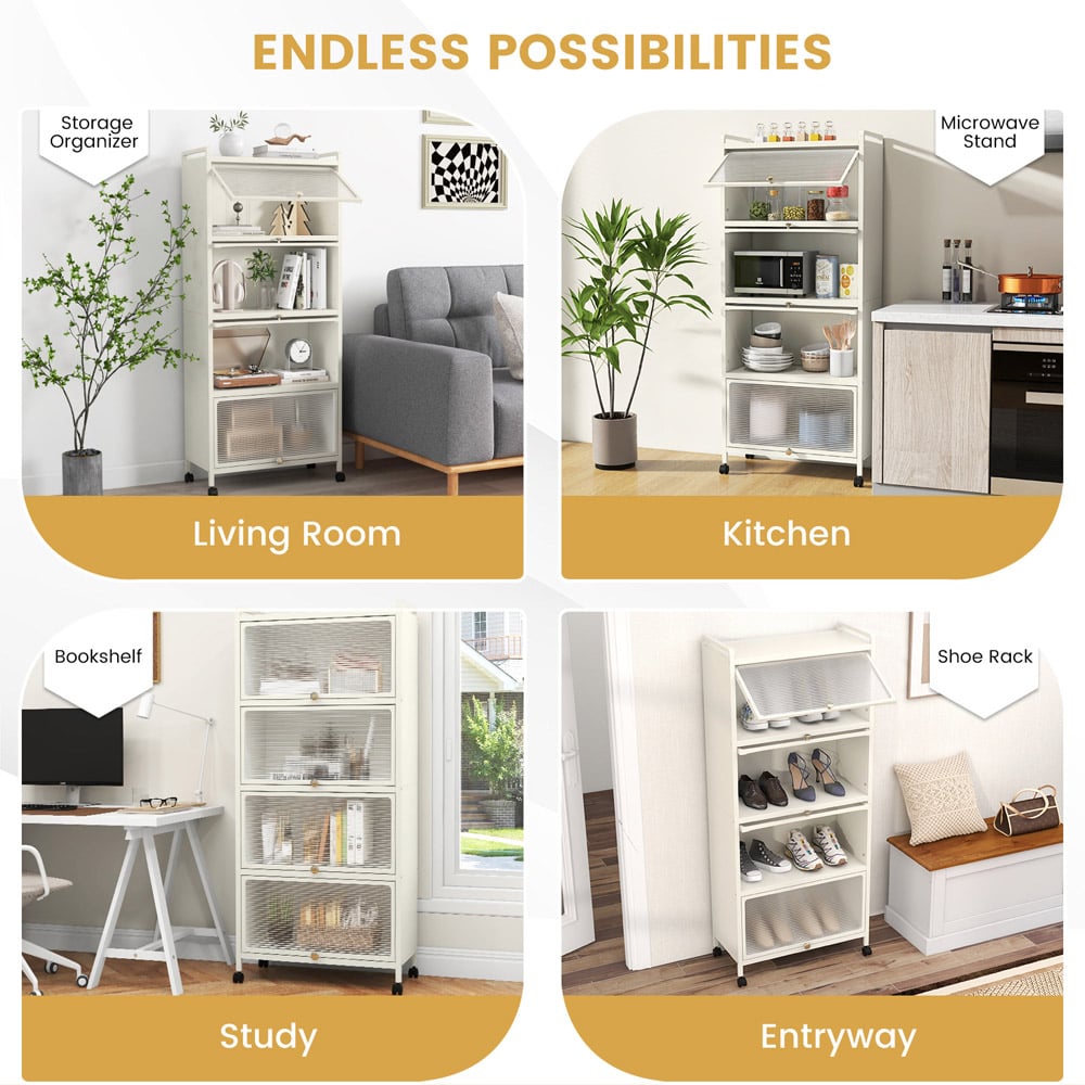 Costway 5 Shelf White Bakers Rack with Flip Up Door Image 7