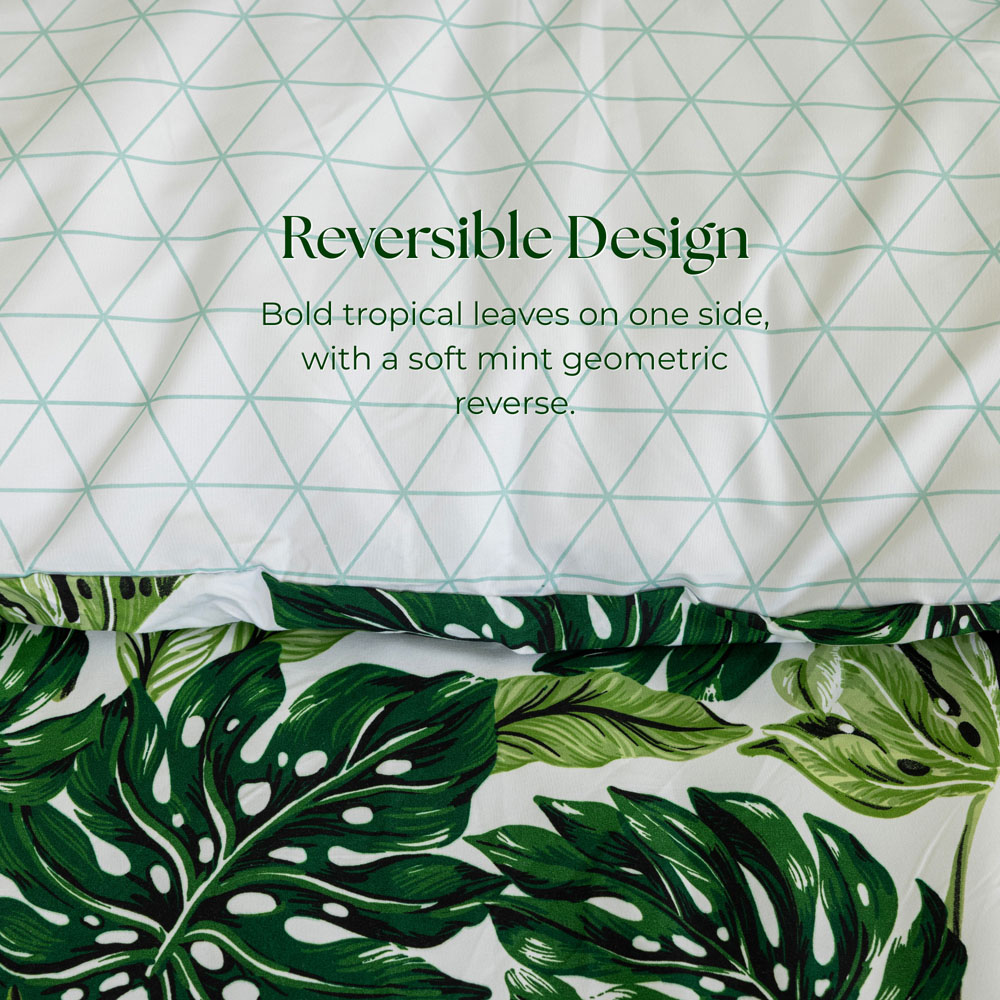 MHG Living King Size Verdant Heaven and Green Tropical Leaf Reversible Duvet Cover Set Image 3