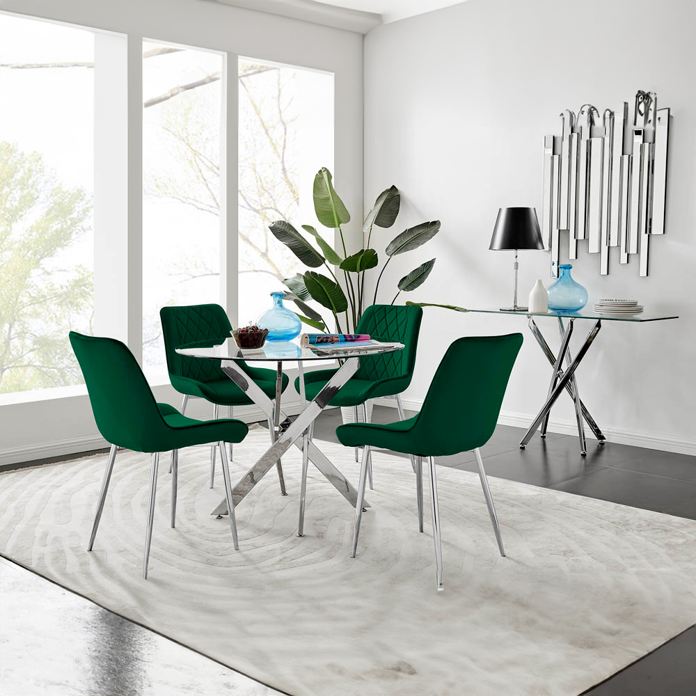 Furniturebox Arona Cesano 4 Seater Round Dining Set Green and Chrome Image 9