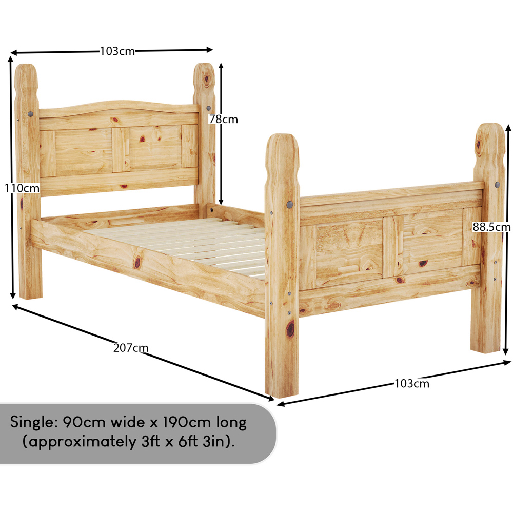 Vida Designs Corona Single Pine High Foot Wooden Bed Frame Image 7