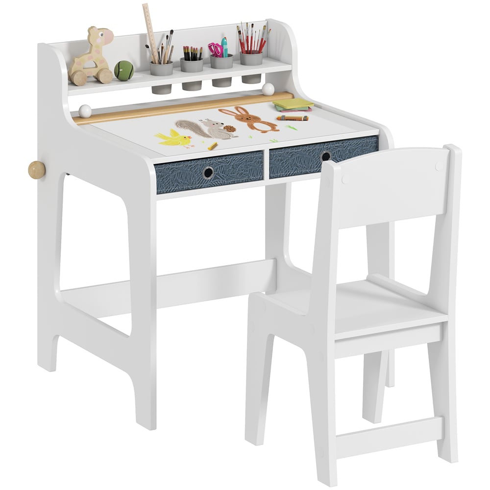 AIYAPLAY 2 Drawer White Kids Art Table and Chair Set Image 2