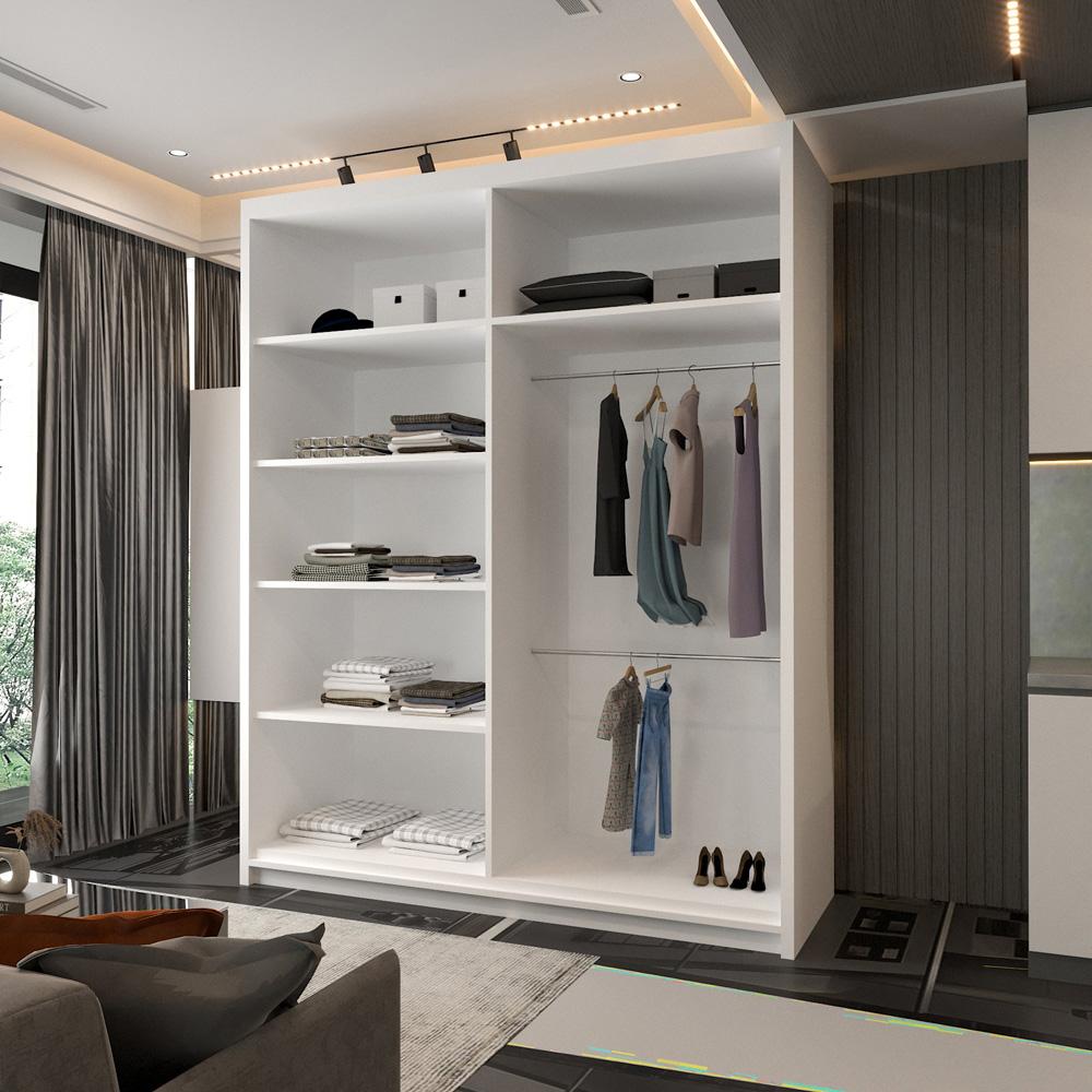 Sliding Wardrobes 4U Chelsea 2 Door White and Black Central Curved Mirrored Wardrobe 150cm Image 4