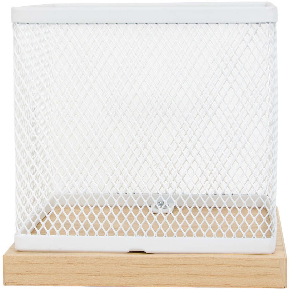 Wood Effect and White Mesh Pen Pot Image 2