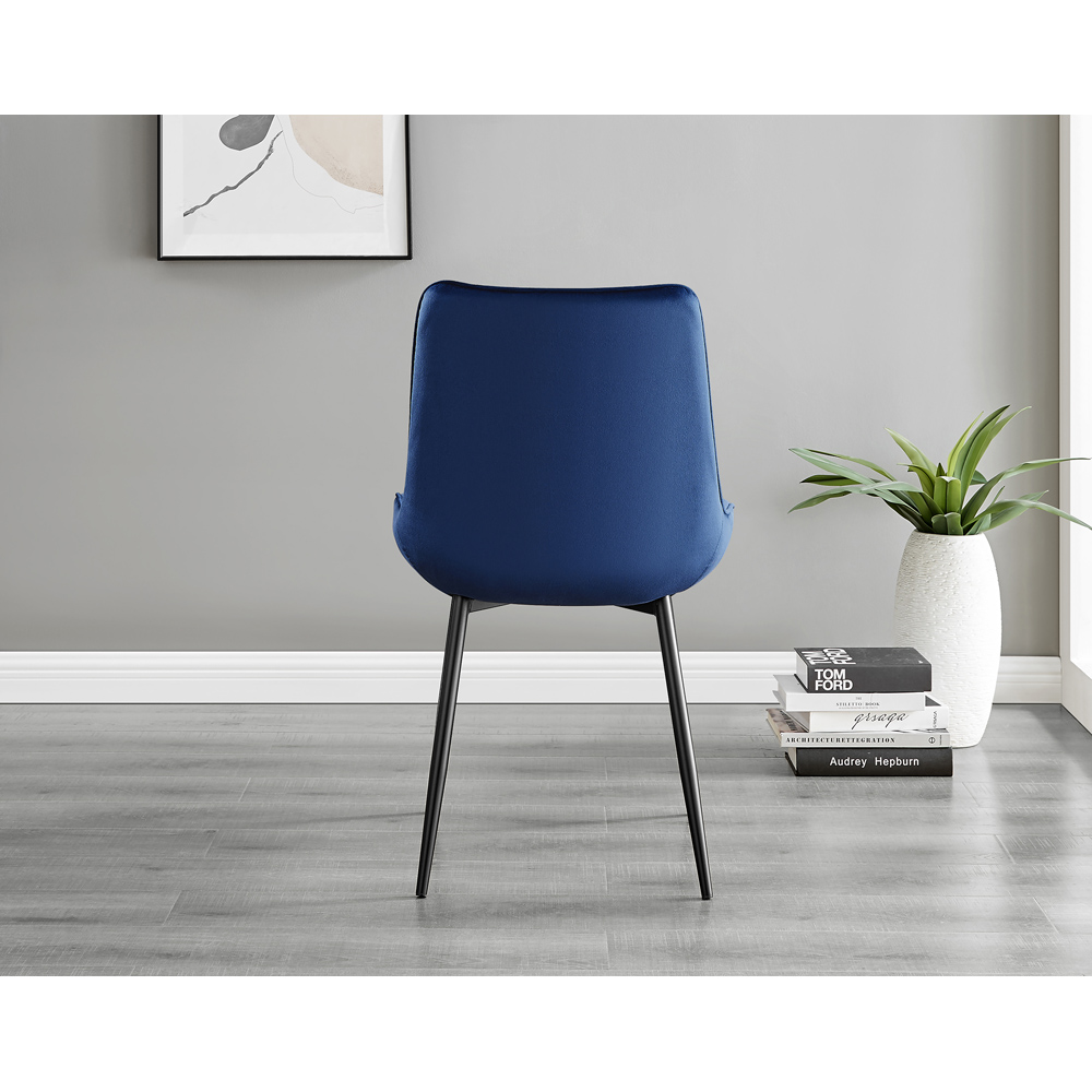 Furniturebox Cesano Set of 2 Navy Blue and Black Velvet Dining Chair Image 5