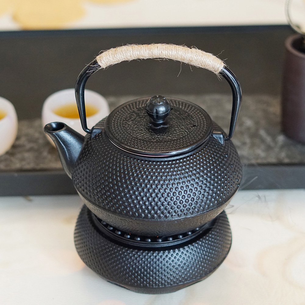 Gr8 Home Black Cast Iron Japanese Teapot Warmer and Kettle Set Image 2