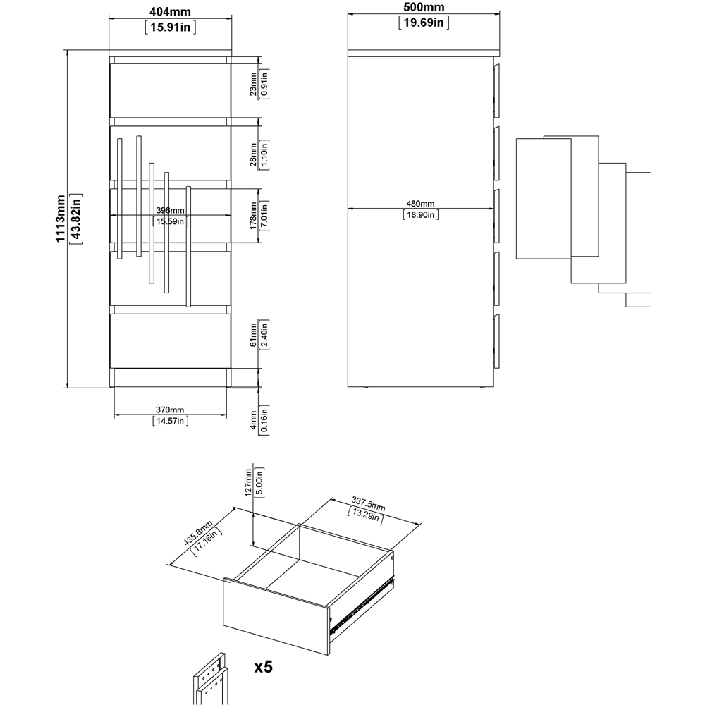 Florence 5 Drawer Matt Black Narrow Chest of Drawers Image 9