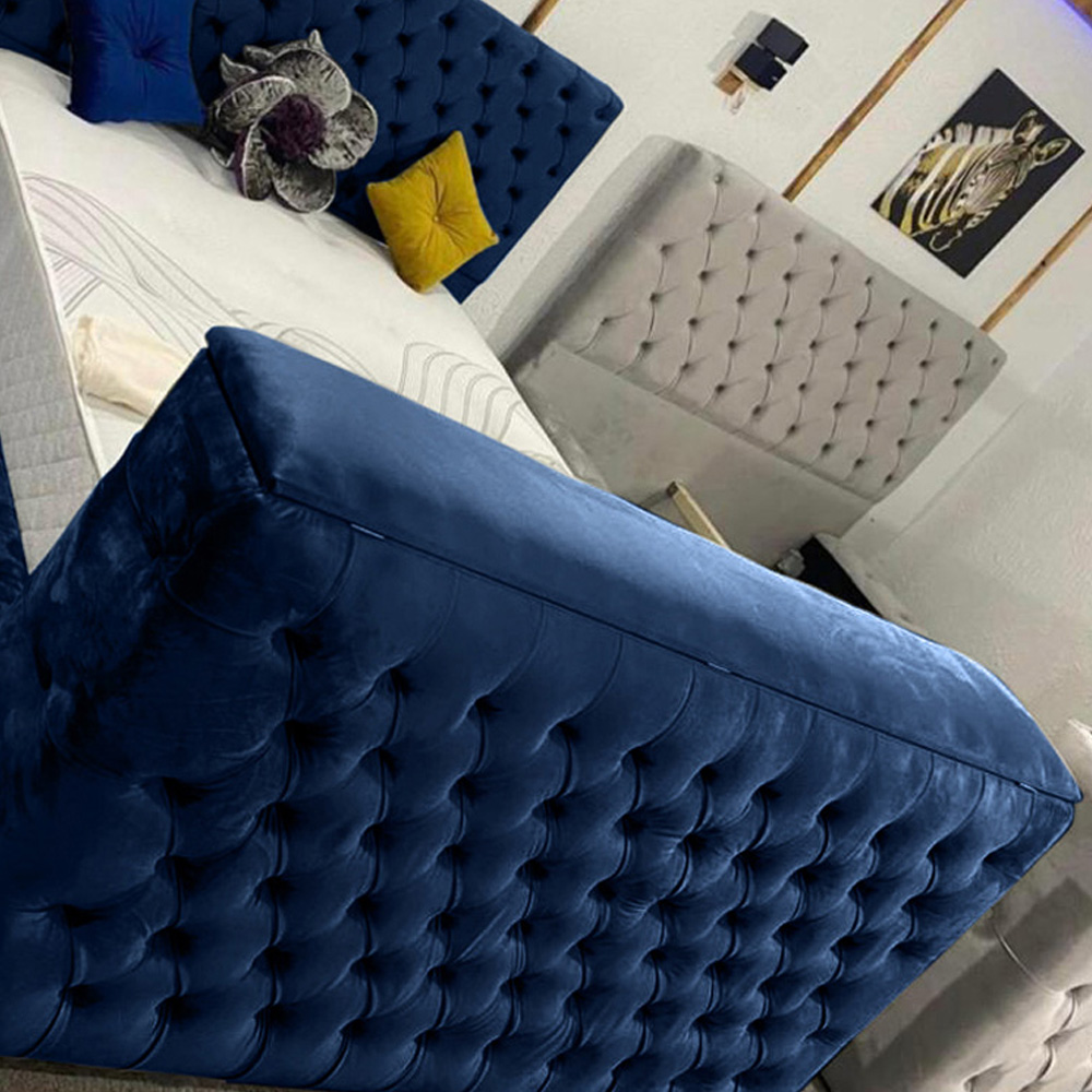 Eleganza Home Arli King Size Blue Plush Velvet TV Bed Frame Image 3