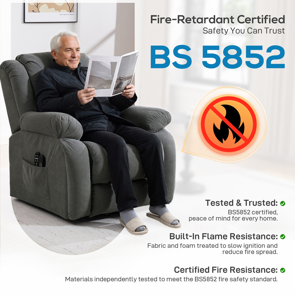 Portland Grey Velvet Power Lift Recliner Massage Chair with Remote and USB Port Image 7