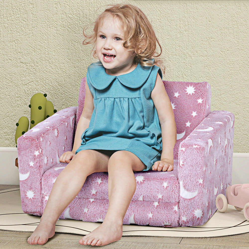 AIYAPLAY 2 in 1 Pink Glow in the Dark Moon Kids Recliner Image 1