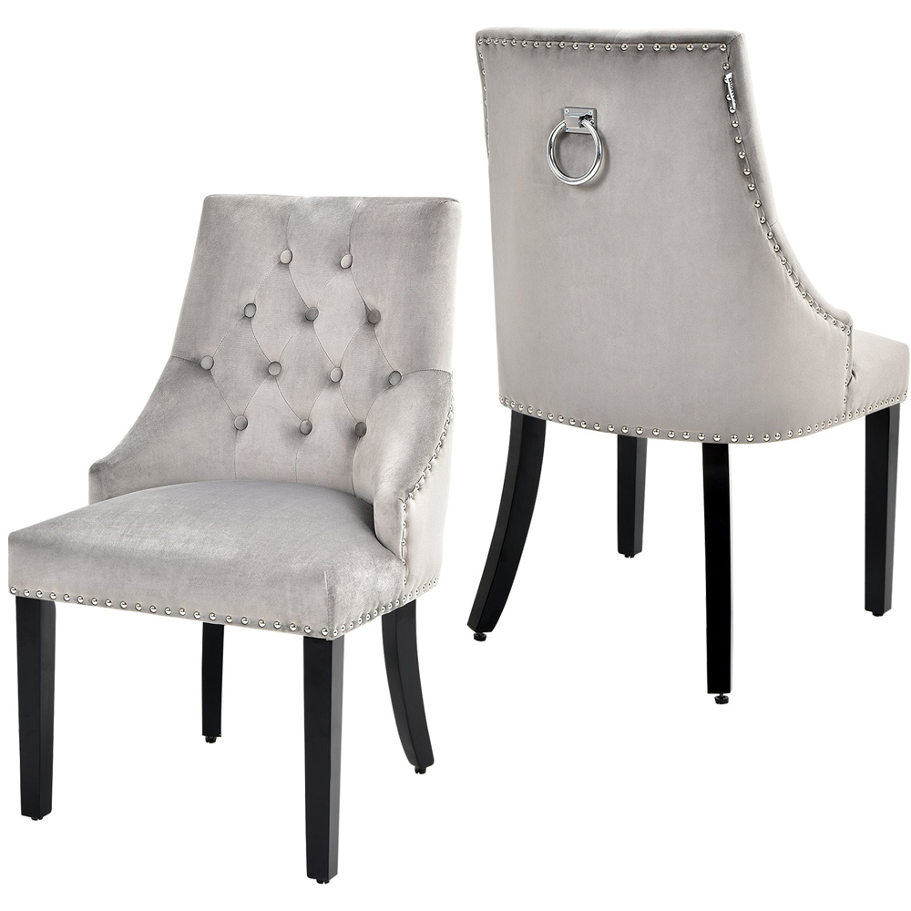 Costway Grey Button Tufted Velvet Studded Dining Chair Image 3