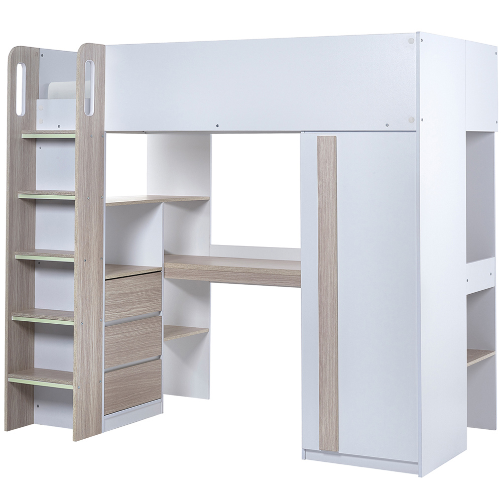 Julian Bowen Ocean Pale Wood and White High Sleeper with Storage Image 2