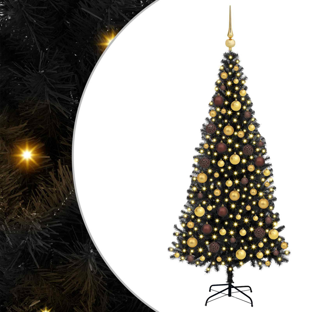 vidaXL Pre-Lit Gold and Bronze Baubles Black Artificial Christmas Tree 6ft Image 2