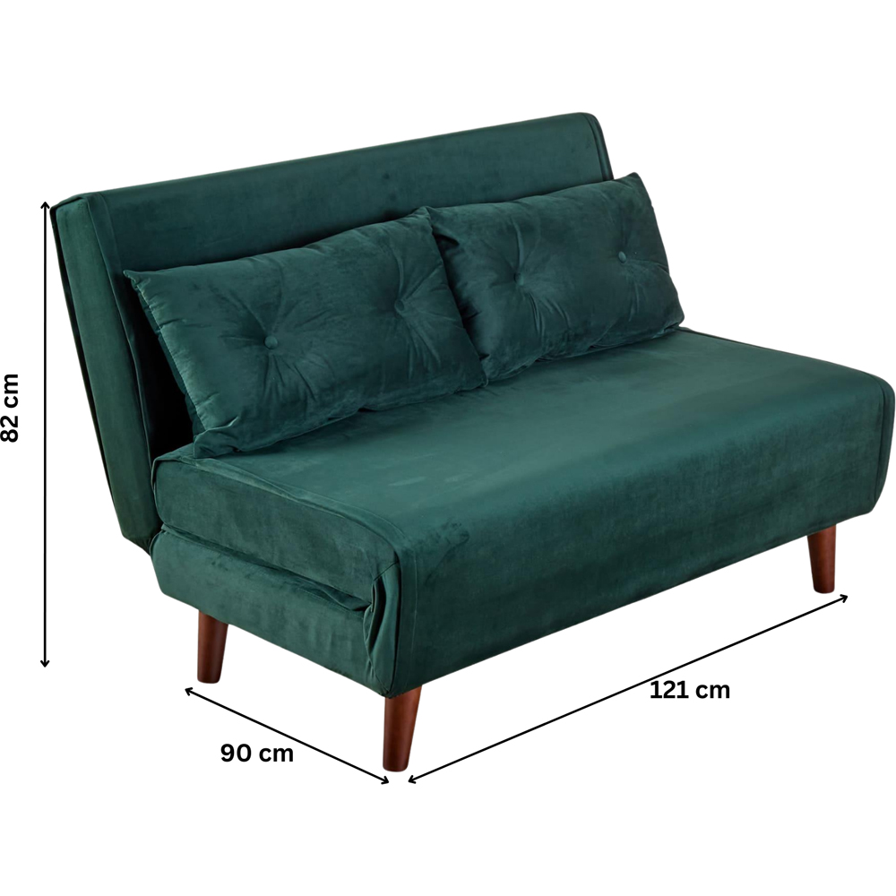 Home Source Morella 2 Seater Green Velvet Folding Sofa Bed with Pillow Image 9