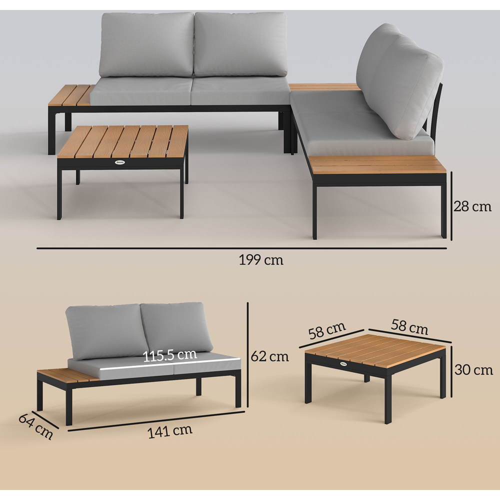 Outsunny 4 Seater Teak Garden Corner Sofa Set Image 9