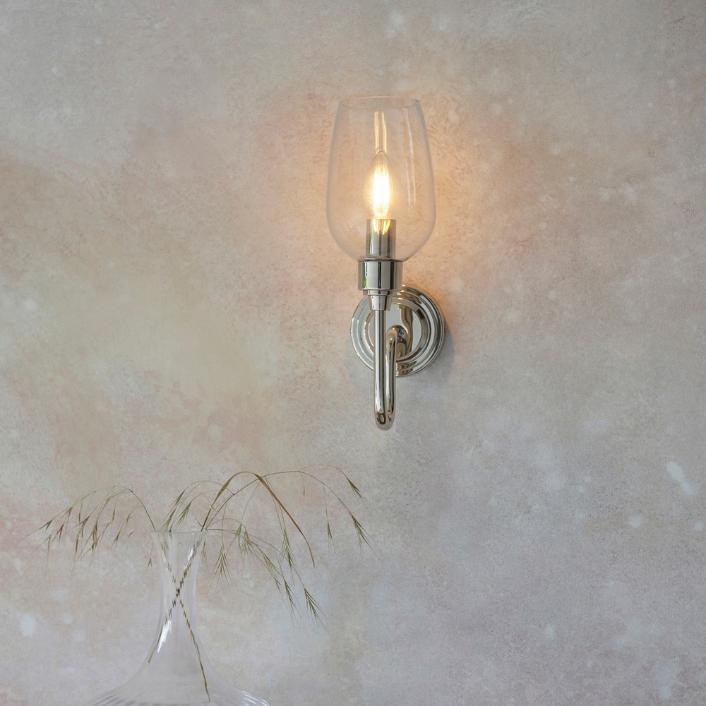 Merano Livorno Clear Glass Bright Nickel Plate Wall Lamp Image 7